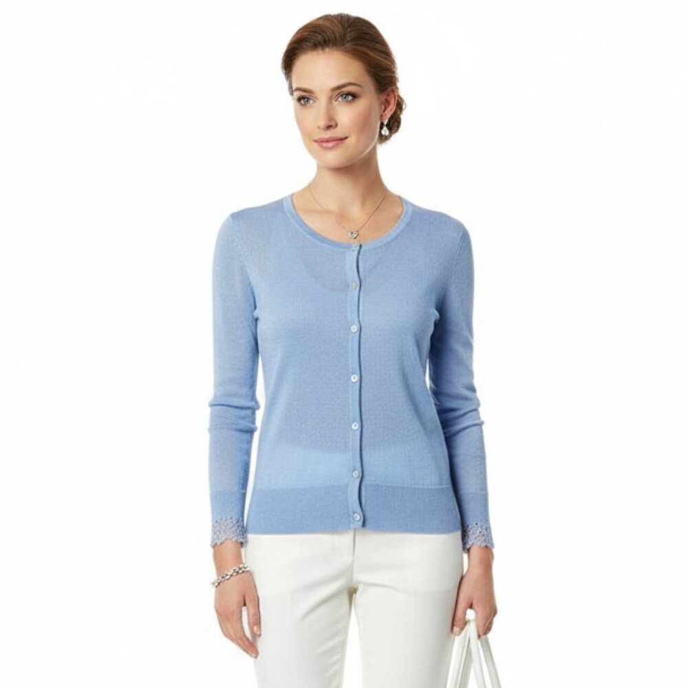 DKNY Blue Long Sleeve Button Up Fitted Cardigan Sweater M